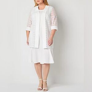 Maya Brooke Elegant White Dress with Sheer Overlay